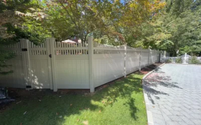 Tan Concave Spindle-Top PVC Fence — Middletown, NJ